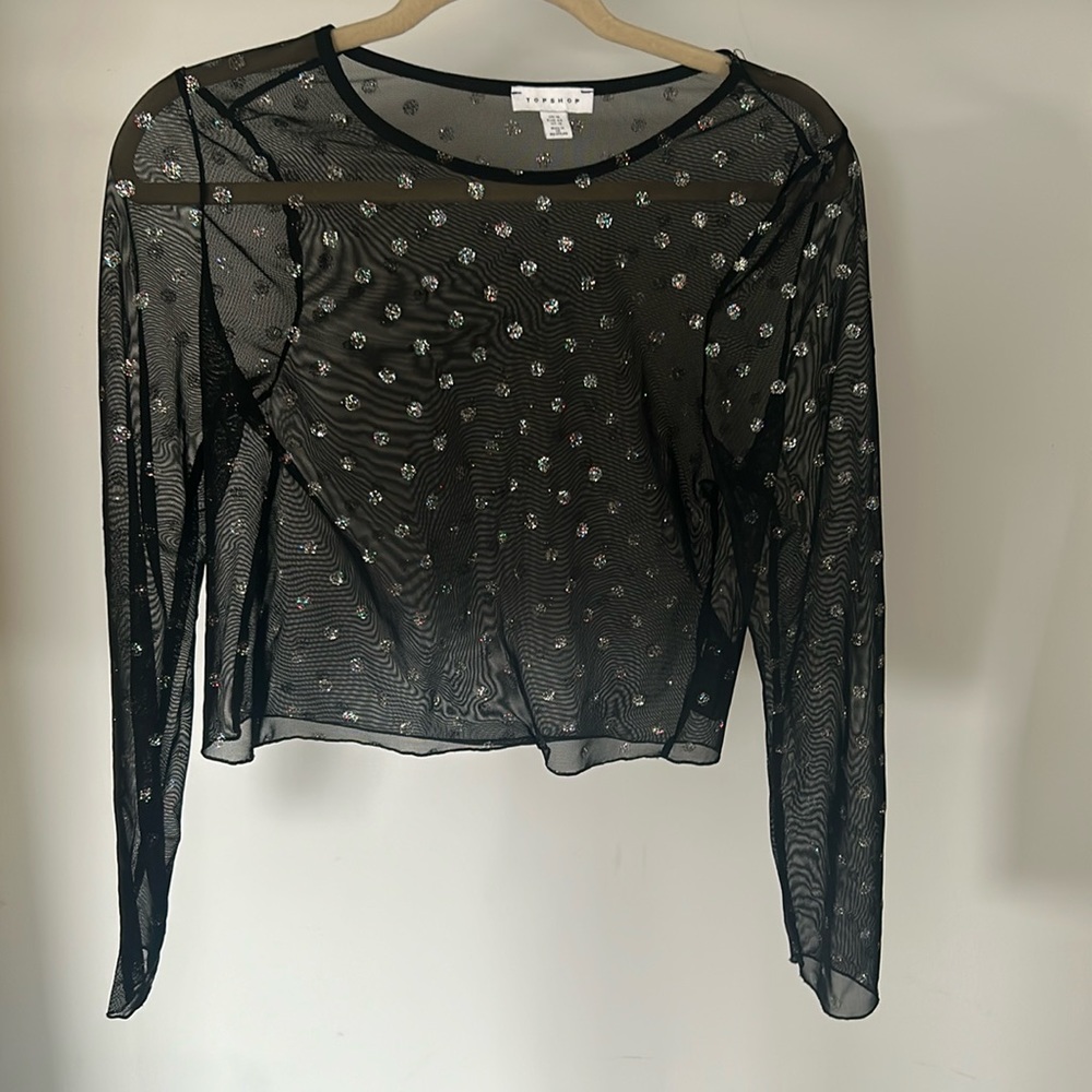 Top Shop mesh sheer polka dot sparkle top